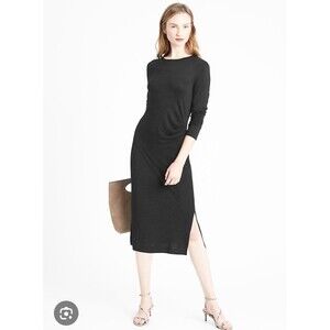 Banana Republic Luxespun Side Ruched Dress Black Stretch Maxi Midi Soft Small